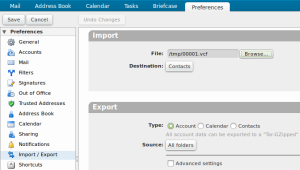 Importing contacts into Zimbra